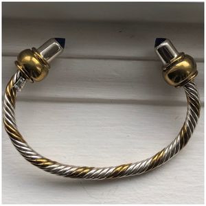 925/Brass Twisted Rope Design Lapis Cuff Bangle